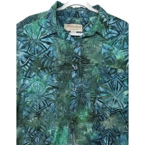 Johari West Shirt Mens 2XL Blue Green Batik Hawaiian Short Sleeve Button Casual